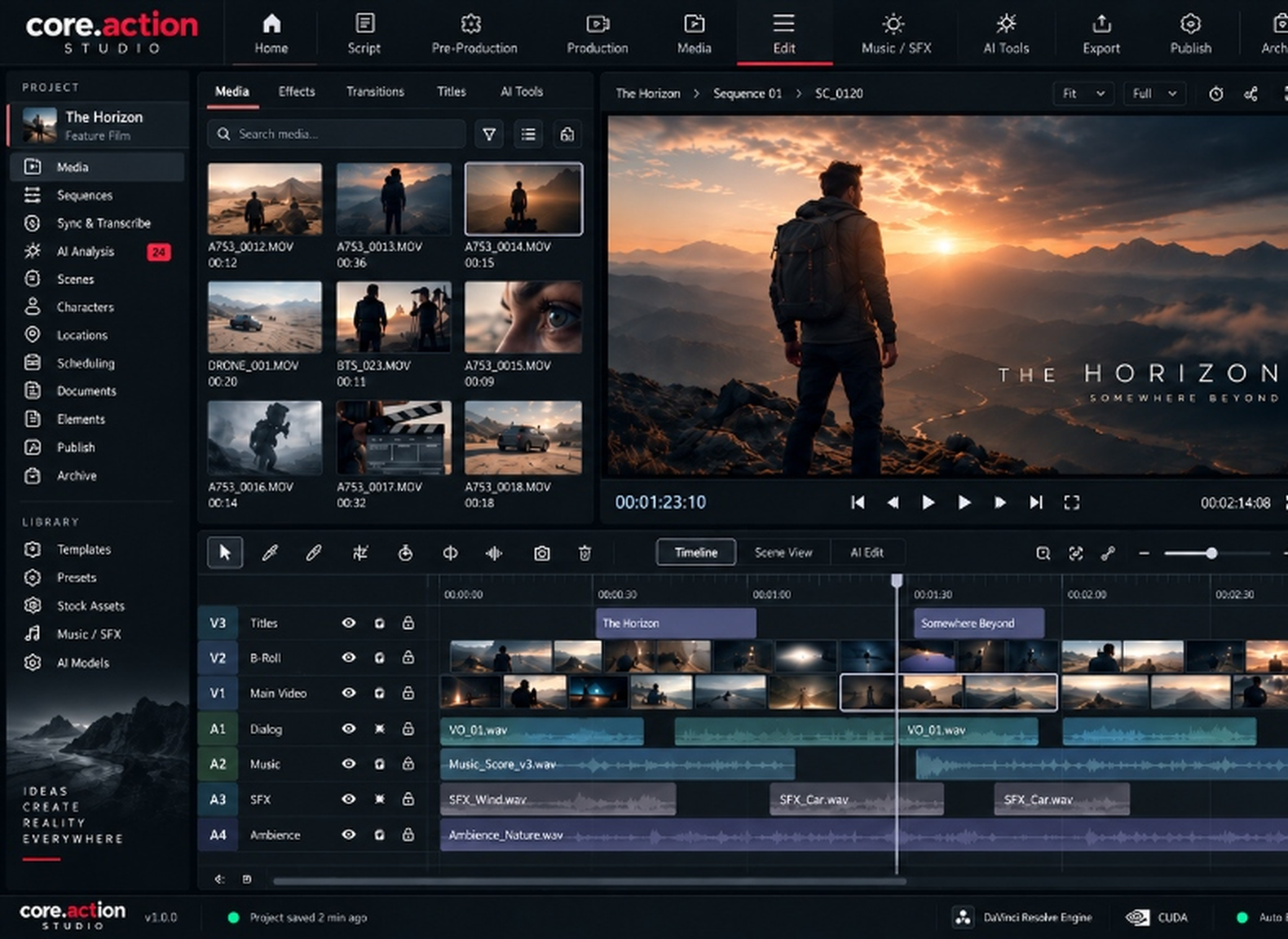 core.action STUDIO NLE Interface